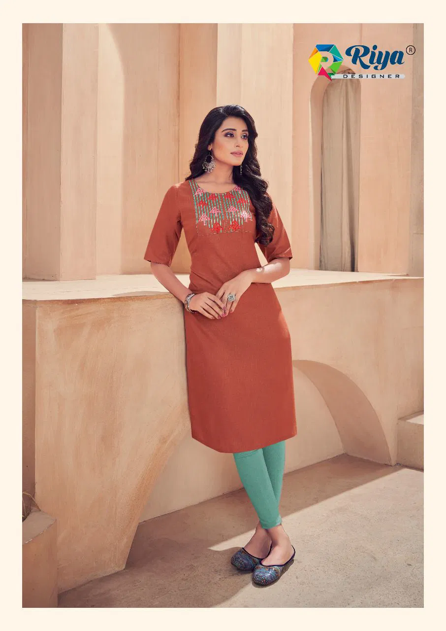 Riya Antra 2 Regular Wear Cotton Slub Embroidery Designer Kurti Collection
